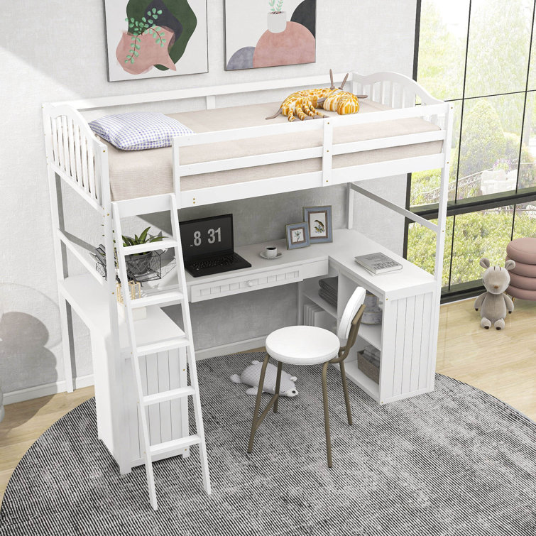 Harriet Bee EmyLeigh Twin 2 Drawer Loft Bed with BuiltinDesk by